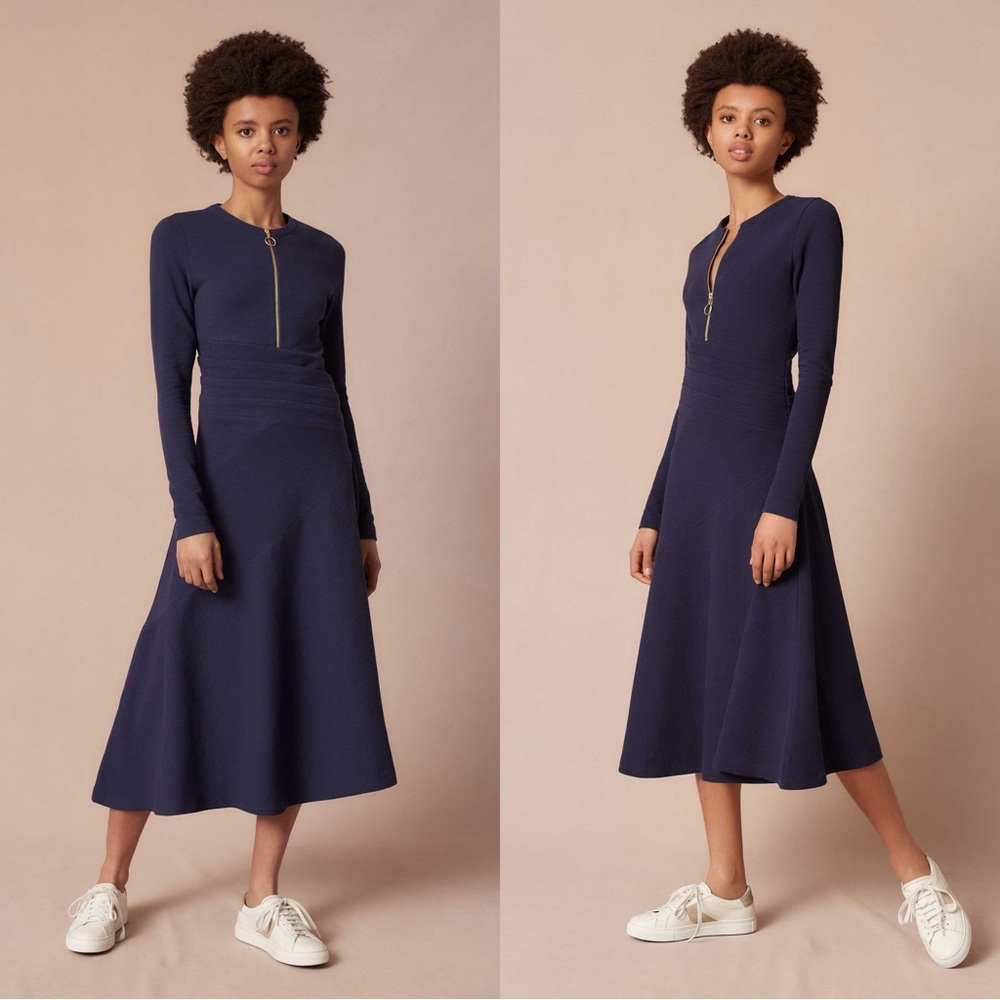 ME + EM Textured Bias Cut Dress in Indigo blue
